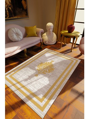 Klasik Gri Dijital Baskı Halı Kaydırmaz Ince Yıkanabilir