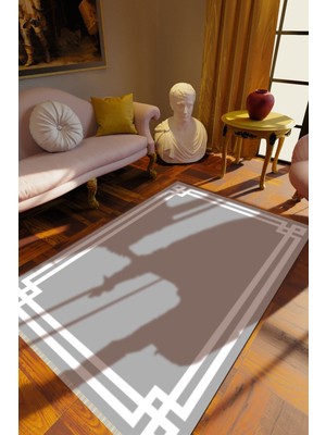 10 Post Online Klasik Gri Dijital Baskı Halı Kaydırmaz Ince Yıkanabilir