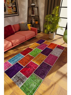 10 Post Online Modern Patchwork Karışık Renkli Dijital Baskı Halı Kaydırmaz Ince Yıkanabilir