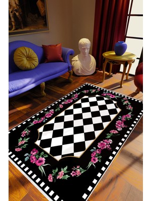 10 Post Online Salon Halısı Figürlü Çiçekli Siyah Beyaz Mor Kaydırmaz Kesme Yıkanabilir Ince Halı Tüysüz Kilim