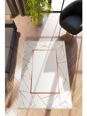 Modern Geometrik Beyaz Dijital Baskı Halı Kaydırmaz Ince Yıkanabilir
