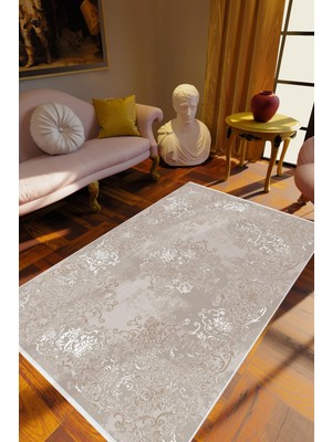 Salon Halısı Klasik Gri Kaydırmaz Kesme Yıkanabilir Ince Halı Tüysüz Kilim