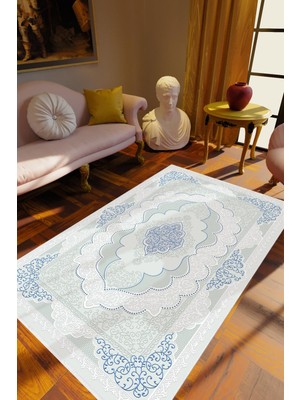 10 Post Online Klasik Gri Mavi Kaydırmaz Kesme Yıkanabilir Ince Halı