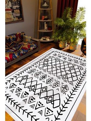 10 Post Online Otantik Eskitme Beyaz Siyah Kaydırmaz Kesme Yıkanabilir Ince Halı