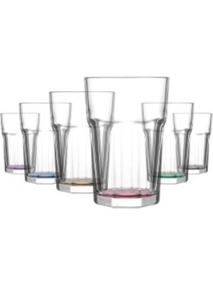 Lav Aras Cam Meşrubat Bardağı 6'lı 365 ml Karışık Renkli (Su/Soğuk Kahve Bardağı )