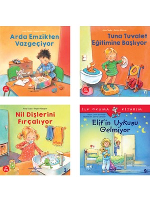 4 Kitaplık 2+ Yaş Eğitici Öykü Seti (Arda Emzikten Vazgeçiyor - Tuna Tuvalet Eğitimine Başlıyor - Nil Dişlerini Fırçalıyor - Elif’in Uykusu Gelmiyor)