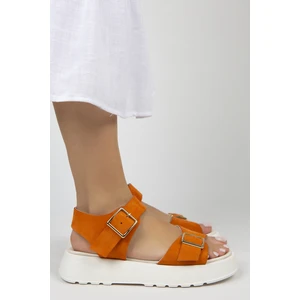 Vena Kadın Deri Tokalı Turuncu Sandalet