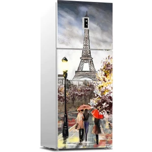 Sticker Art Buzdolabı Sticker Kaplama Dolap Kaplama Etiketi Eyfel Renkli Yağlıboya