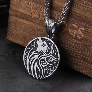 Viking Iskandinav Fenrir Tasarım Nordik Çift Taraflı & Örgü Zincir 316L Çelik Kolye