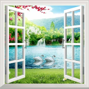 Sticker Art Pencere Poster Duvar Kağıdı Şelale Kuğu Yapışkanlı Sticker