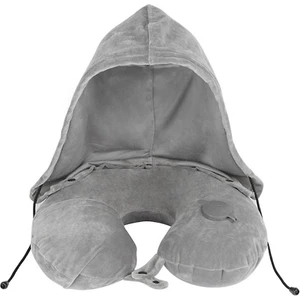 Homemiyn U-Şekilli Boyun Yastık Kapşonlu Seyahat Boyun Desteği Yastık U-Şekilli Yastık Yastık Araba Ofis Uçak Başkanı Dinlenme (43X27 Cm) (Gri)(Yurt Dışından)
