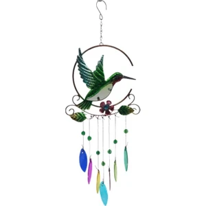 Hummingbird Rüzgar Çanları Rüzgar Çan Charm Kolye Güzel 7 Renkler ile Cam Kolye Yaratıcı Metal Zanaat Dekorasyon Yard | Rüzgar Çanları ve asılı Süslemeler