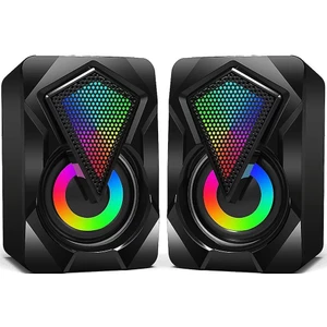 Pc Hoparlör, 6W Mini Masaüstü Hoparlör Renkli LED Işık, Stereo 2.0, Usb-Powered, 3,5 mm Aux, Bilgisayar Dizüstü Bilgisayar Dizüstü Bilgisayar, Tabletler Telefon (Siyah)
