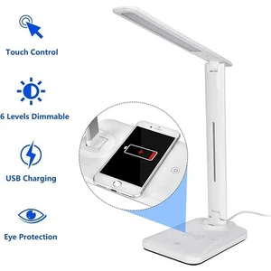 Katlanabilir USB Şarj LED Dokun Danışma Masa Lambası Qi Kablosuz Telefon Şarj Lambası Göz Koruma Okuma Çalışma Gece Lambası(Yurt Dışından)