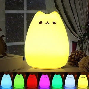 LED Gece Lambası, LED Kedi Gece Işık Silikon Bebek Gece Işık Taşınabilir Çocuk Gece Lambası 7 Renkler Gece Lambası ile Başucu Lambası USB Şarj Edilebilir Gece Lambası(Yurt Dışından)