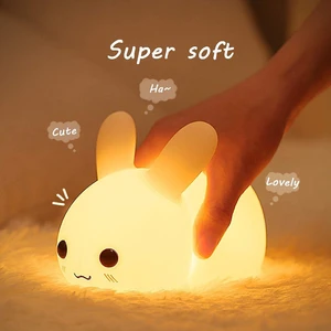 LED Gece Lambası Çocuk Silikon LED Gece Lambası Paskalya Deco ile Dokunmatik Anahtarı Taşınabilir USB Şarj Sürümü Tavşan Gece Lambası Bebek Odaları, Yatak Odaları, Oturma Odaları, Kamp, (Beyaz)