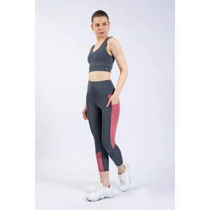 The Step Sports Partly Kadın Gri-Gül Kurusu Cepli Yüksek Bel Toparlayıcı, Sıkılaştırıcı Yoga Tayt 21"