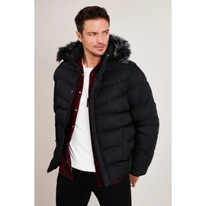 Slim Fit Suni Kürklü Peluş Astarlı Çıkarılabilir Kapüşonlu Şişme Mont Erkek Mont 5761080 B