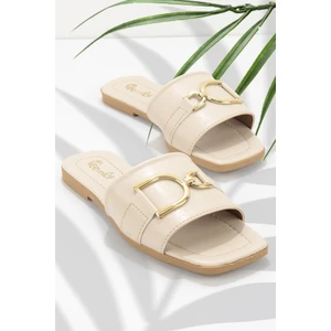 Bej Kadın Terlik Yüksek Topuklu Konforlu Tasarım Günlük Kullanım İçin