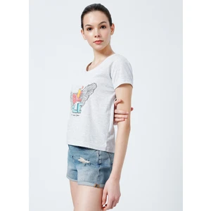 Lee Cooper 222 LCF 242012 Geniş Yaka Normal Kalıp Baskılı Gri Kadın T-Shirt