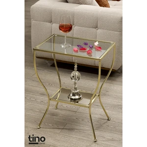 Tino Furniture Floransa Gold Yan Sehpa Cam ve Ayna Raflı Metal Komodin