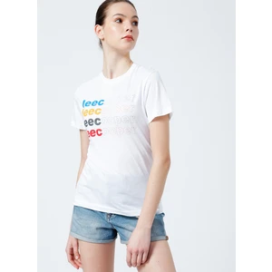 Lee Cooper 222 LCF 242021 Bisiklet Yaka Oversized Baskılı Beyaz Kadın T-Shirt
