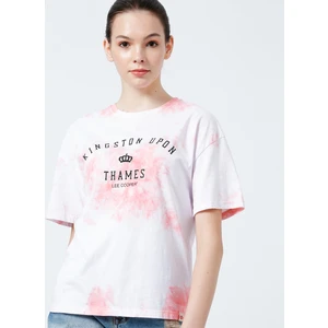 Lee Cooper 222 LCF 242003 Bisiklet Yaka Normal Kalıp Batik Pembe Kadın T-Shirt