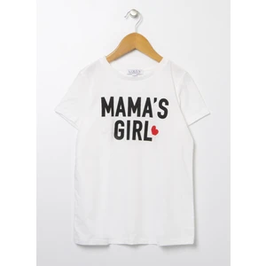 Funky Rocks MOM-G01 Bisiklet Yaka Basic Baskılı Ekru Kız Çocuk T-Shirt
