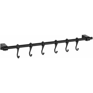 Siyah Metal Mutfak ve Banyo Askısı 6 Kancalı Askı Demiri 56 cm Çubuk