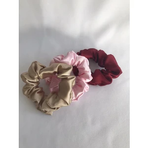 Kadın 3^lü Saç Saten Scrunchie Lastikli Simit Toka Seti