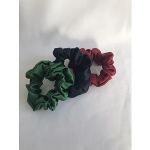 Kadın 3^lü Saç Saten Scrunchie Lastikli Simit Toka Seti