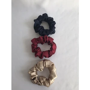 Kadın 3^lü Saç Saten Scrunchie Lastikli Simit Toka Seti