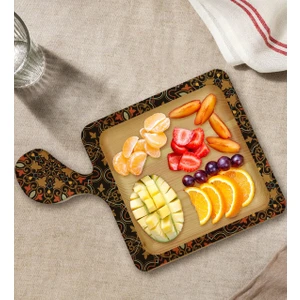 Bk Gift Retro Motif Tasarımlı Kare Şeklinde Doğal Ahşap Servis ve Sunum Tabağı Model 12
