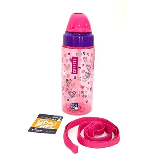 Pembe Crystal Tritan Desenli Pipetli Matara 500 ml