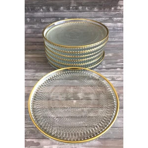 Altın Yaldızlı Kristal 6'lı Cam Tabak Çerezlik Sunumluk Sunum Tabağı 16CM