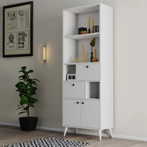 Ninova Beyaz Suntalam Kitaplık 69x195x35 cm Modern Tasarım 7 Raflı Geniş Depolama