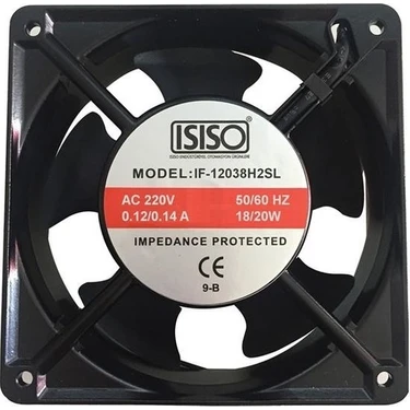 Isiso ISISO12X12 cm 220V Ac Kare Metal Kasa Soğutucu Fan, 120X120X38 mm Kuluçka Makinesi