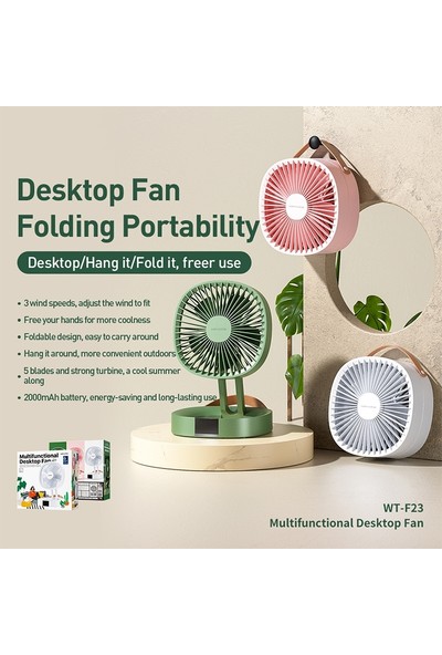 Wk WT-F23 Çok Fonksiyonlu Taşınabilir Katlanabilir Masaüstü Elektrik Fan (Beyaz) (Yurt Dışından)