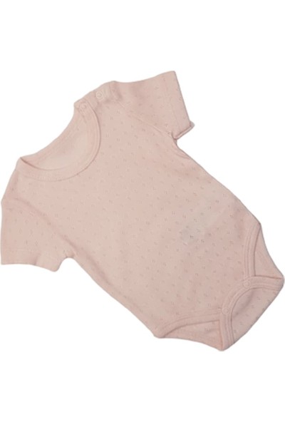 Veo Baby 5941 Kız Bebek Düz Renk Jakarlı Kısa Kol Çıtçıtlı Badi