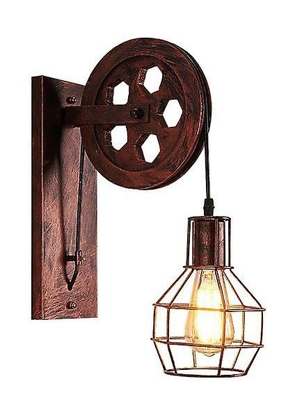 Retro Vintage Duvar Işık Endüstriyel Duvar Lambası Gölge Fikstürü Demir Çatı Kafe Bar Ayarlanabilir Aplik Işıkları Wandlamp Dekorasyon LED (Kırmızı Pas) (Yurt Dışından)