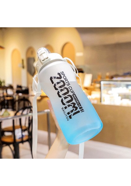 2000ML Gradyan Rengi Büyük Kapasiteli Spor Su Bardağı Mavi Beyaz (Yurt Dışından)
