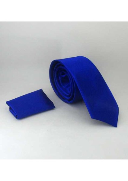 Saks Slim Fit (Ince) Düz Renk Mendilli Saten Kravat