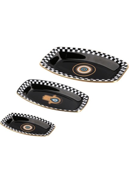 Nazar Siyah Oval 3'lü Kayık Tabak