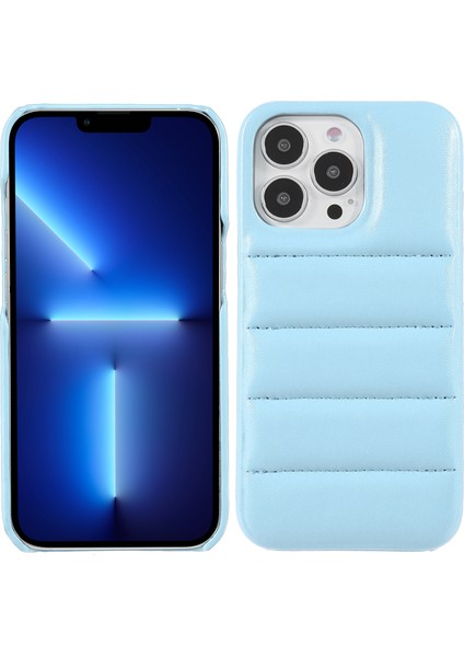 Down Coat Serisi Düşme Önleyici Pu Deri Kaplı Pc Cep Telefonu Arka Kılıf Koruyucu Kılıf iPhone 13 Pro 6.1 Inç - Bebe Mavisi (Yurt Dışından)