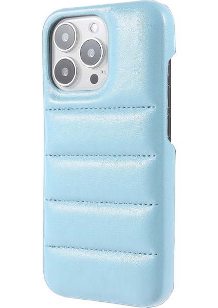 Down Coat Serisi Düşme Önleyici Pu Deri Kaplı Pc Cep Telefonu Arka Kılıf Koruyucu Kılıf iPhone 13 Pro 6.1 Inç - Bebe Mavisi (Yurt Dışından)