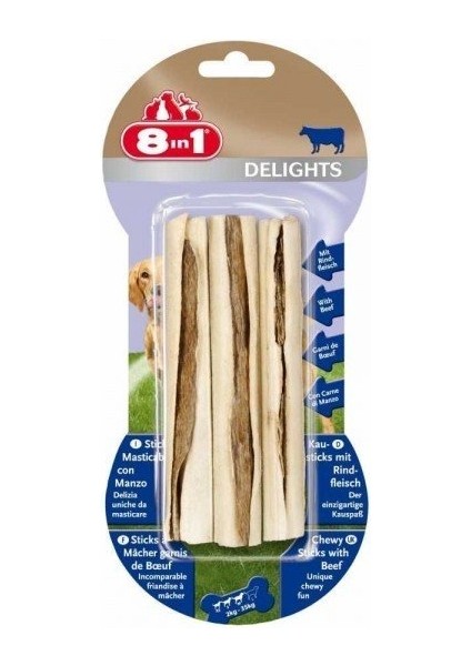 8 In 1 Delights Sticks Biftekli 3´lü Stik Ağız Temizleme Kemiği 75 gr