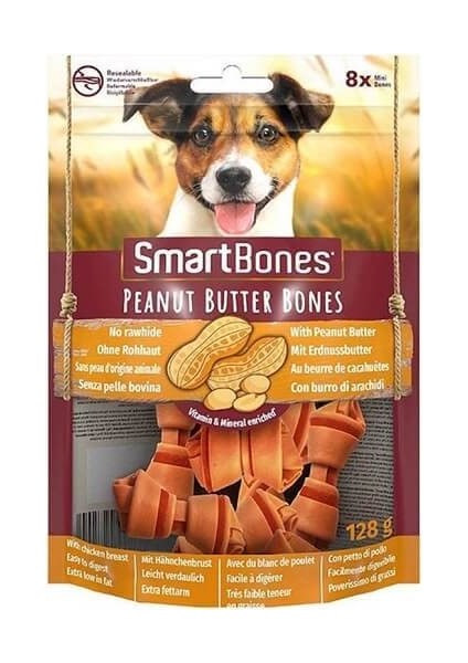 Smartbones Tavuklu Fıstık Ezmeli Mini Düğüm Kemik Köpek Ödülü 8'li 128 gr
