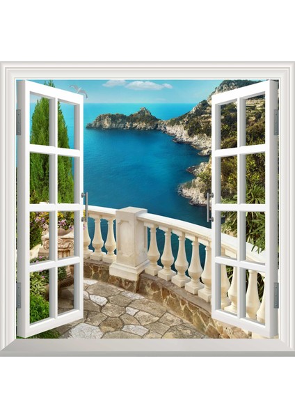 Pencere Poster Duvar Kağıdı Balkon Deniz Yapışkanlı Sticker