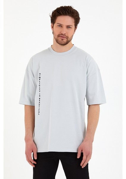 Erkek Oversize Basic T-Shirt - Cool Grey