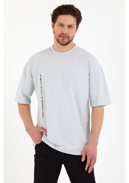 Erkek Oversize Basic T-Shirt - Cool Grey